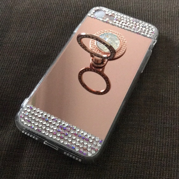 Rhinestone Rose Gold Mirror Case with clip - Picture 2 of 5